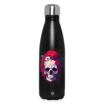 Totenkopf mit roten Blumen - Thermosflasche 500 ml - Schwarz - Vorne