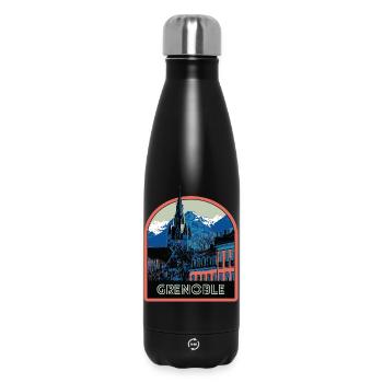 Illustration emblematic view of Grenoble - Insulated Water Bottle 500 ml - black - Front