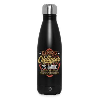 75. Geburtstag Oldtimer - Thermosflasche 500 ml - Schwarz - Vorne