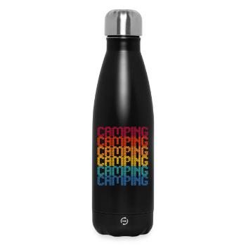 Camping Regenbogen Blockschrift - Thermosflasche 500 ml - Schwarz - Vorne