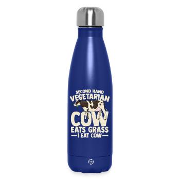 second hand vegetarian cow eats grass i eat cow - Thermosflasche 500 ml - Dunkelblau  - Vorne