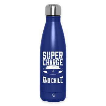 Supercharge And Chill - für Elektro Auto Fans - Thermosflasche 500 ml - Dunkelblau  - Vorne