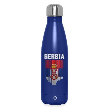 Drapeau de la Serbie, fierté serbe - Bouteille isotherme 500 ml - bleu foncé  - Devant