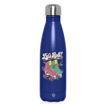 Let's Roll Buntes Retro-Rollschuh-Design - Thermosflasche 500 ml - Dunkelblau  - Vorne