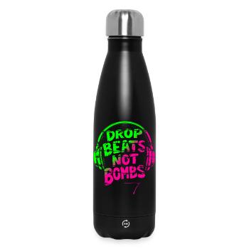 Drop Beats Not Bombs green pink - Insulated Water Bottle 500 ml - black - Front