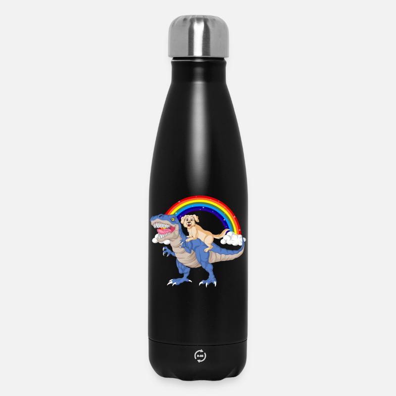 Whimsical Dinosaur & golden retriever Rainbow  - Insulated Water Bottle 500 ml - black