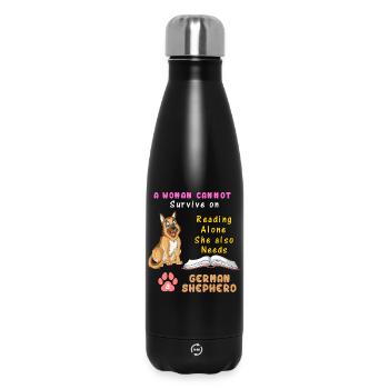 Book Lover German Shepherd - Insulated Water Bottle 500 ml - black - Front