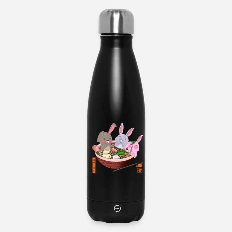 Lapins Kawaii mangeant des ramen - Bouteille isotherme 500 ml - noir