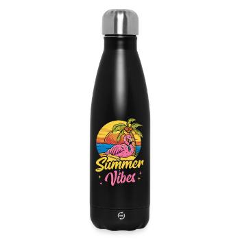 Pink Flamingo Summer Beach Palm Tree Urlaub - Thermosflasche 500 ml - Schwarz - Vorne