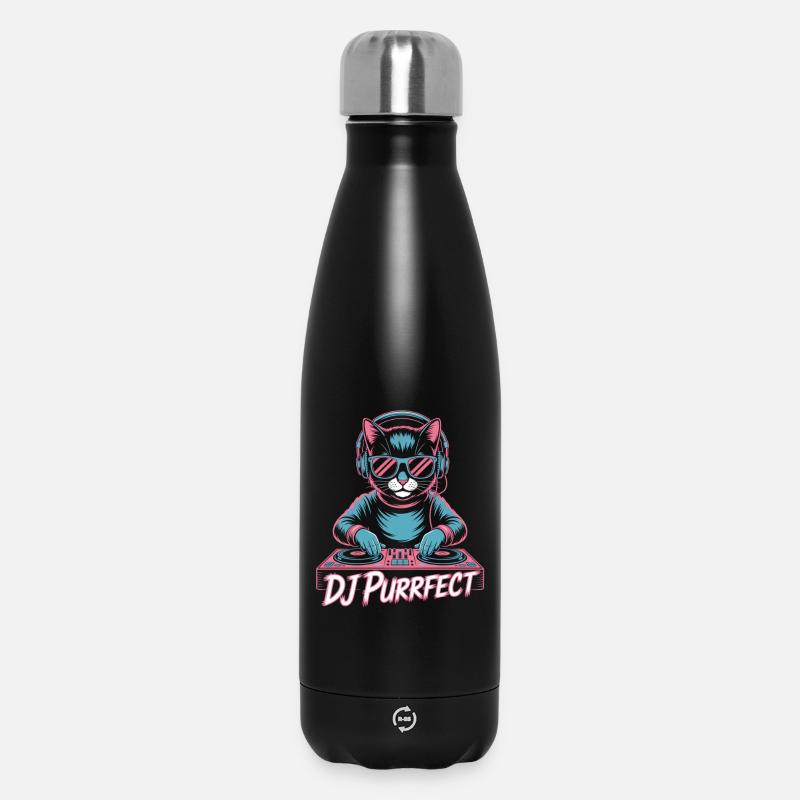 DJ Purrfect Katze Mit Kopfhörern Am Pult - Thermosflasche 500 ml - Schwarz