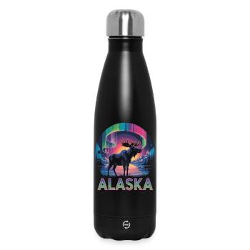 Alaska T-Shirt – Elch & Polarlichter - Thermosflasche 500 ml - Schwarz - Vorne