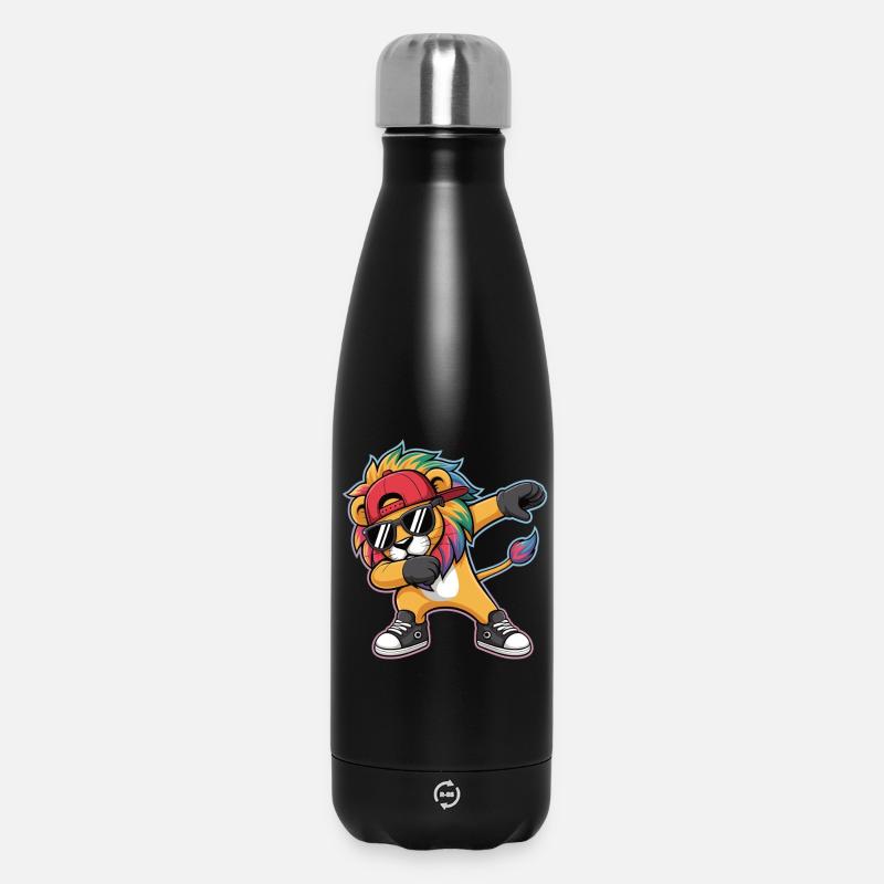 Dabbing Lion with Rainbow Mane - Insulated Water Bottle 500 ml - black