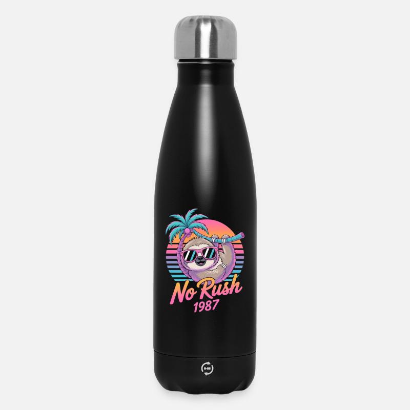 No Rush 1987 Sloth Retro Sunset - Bouteille isotherme 500 ml - noir