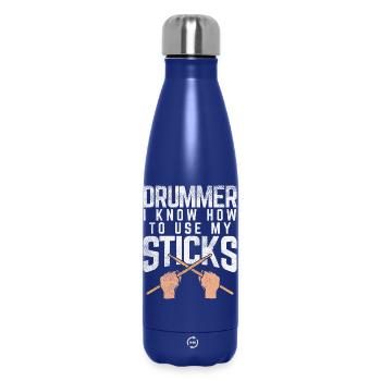 Funny Drummer I Know How To Use My Sticks Art - Thermosflasche 500 ml - Dunkelblau  - Vorne