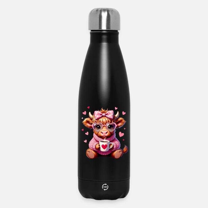 Süßes Liebes Kaffee Kälbchen Mit Herz - Thermosflasche 500 ml - Schwarz