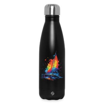 Katamaran – Segelboot Mehrhüllen-Splash Art Bunt - Thermosflasche 500 ml - Schwarz - Vorne