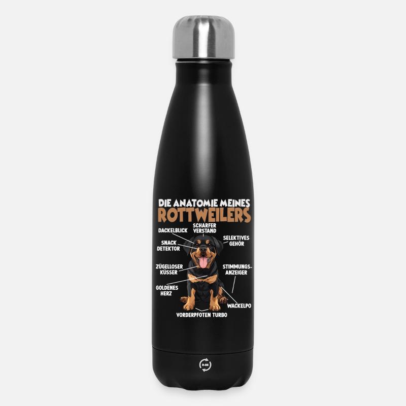 Rottweiler T für Training und Gassi Runden Rotti  - Thermosflasche 500 ml - Schwarz