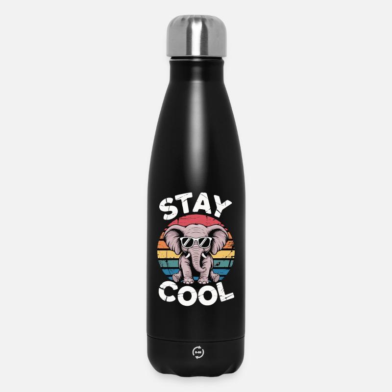 Stay Cool Elefant - Kinder Retro - Thermosflasche 500 ml - Schwarz