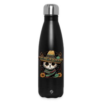 Mexican Cat Cinco De Mayo Sugar Skull Sombrero - Insulated Water Bottle 500 ml - black - Front