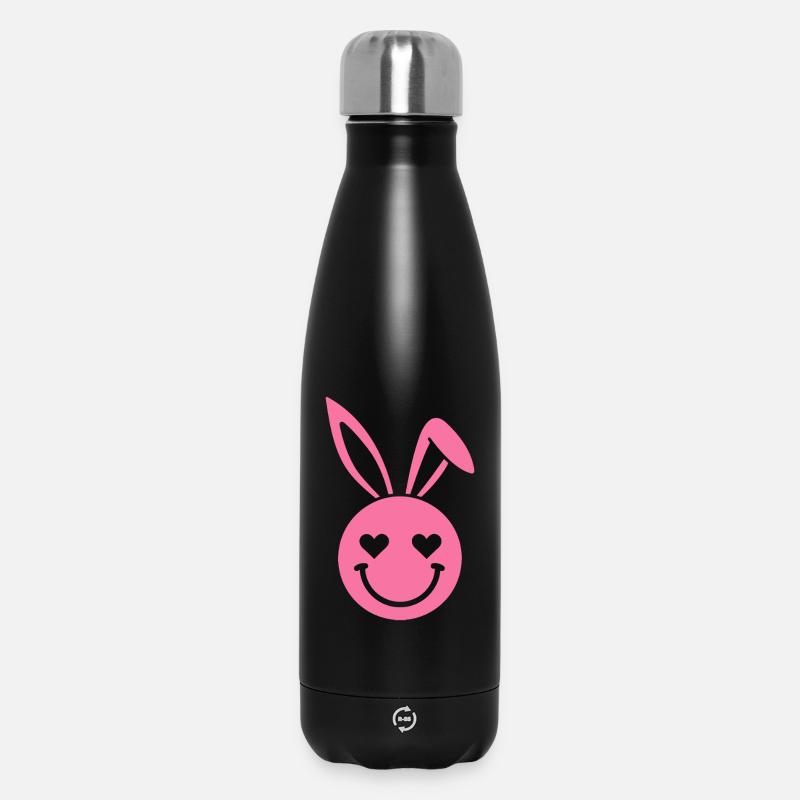Yeux en forme de cœur de lapin rose - Bouteille isotherme 500 ml - noir