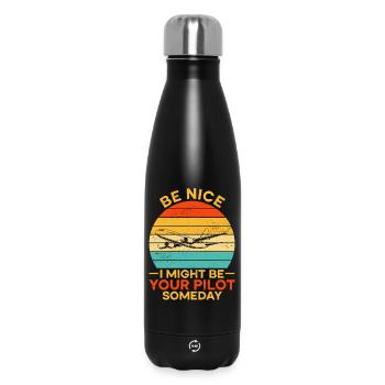 Airplane Flight Pilot Airplane Airline - Insulated Water Bottle 500 ml - black - Front