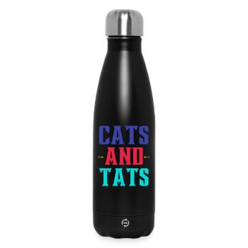 Cats and Tattoos – Colorful Typo - Insulated Water Bottle 500 ml - black - Front