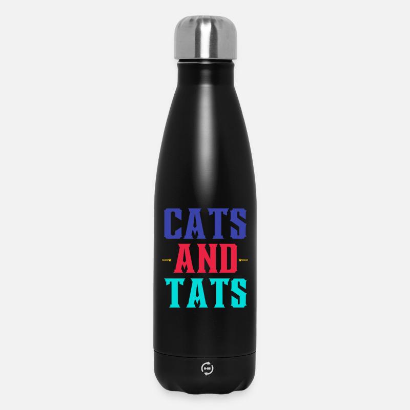 Katzen und Tattoos – Bunter Tippfehler - Thermosflasche 500 ml - Schwarz