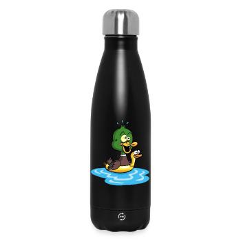 The duck learning to swim - Insulated Water Bottle 500 ml - black - Front