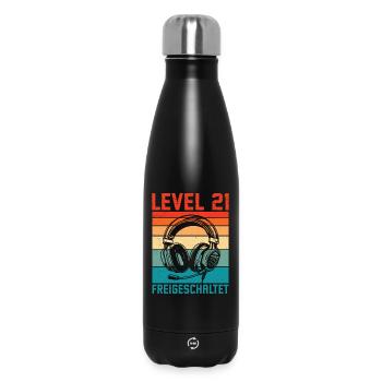 21e anniversaire Homme Gamer Niveau 21 débloqué - Bouteille isotherme 500 ml - noir - Devant