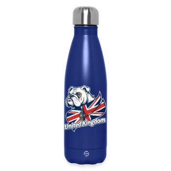 Bulldog with UK flag and Big Ben - Insulated Water Bottle 500 ml - dark blue  - Front