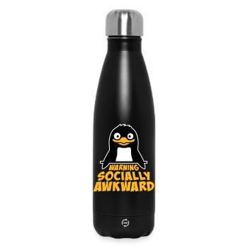 Penguin Warning Socially Awkward Funny Clumsy - Insulated Water Bottle 500 ml - black - Front