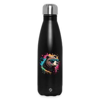 Pop-Art-Bär, buntes Glitzern - Thermosflasche 500 ml - Schwarz - Vorne