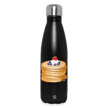 Goldbraune Pancakes mit Beeren und Sahne Motiv - Thermosflasche 500 ml - Schwarz - Vorne
