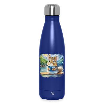 Mignon jeune chinchilla à l’aide d’un téléphone portable - Bouteille isotherme 500 ml - bleu foncé  - Devant