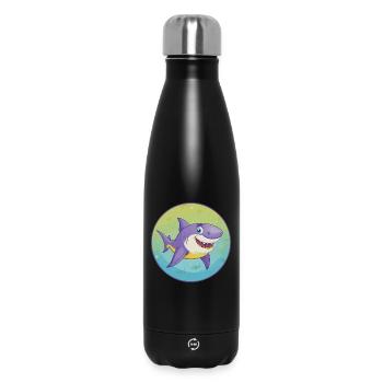 requin mignon kawaii dessin animé clipart animal de compagnie - Bouteille isotherme 500 ml - noir - Devant