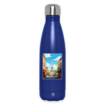 Paris France Affiche de voyage Souvenir Carte Postale Peinture - Bouteille isotherme 500 ml - bleu foncé  - Devant