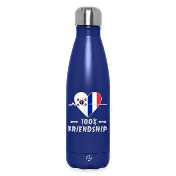 100 % amitié entre la Corée du Sud et la France - Bouteille isotherme 500 ml - bleu foncé  - Devant