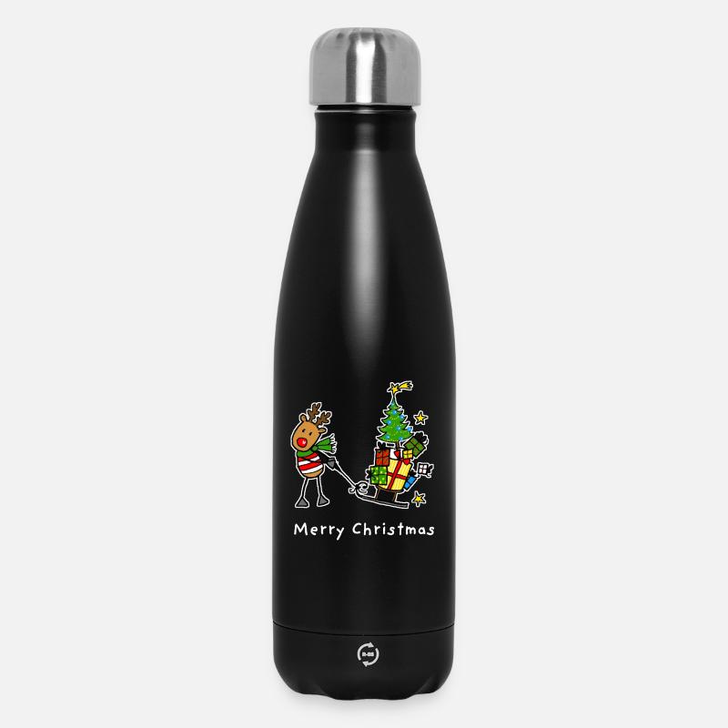 Reindeer pulls tree and gifts on sleigh - Insulated Water Bottle 500 ml - black