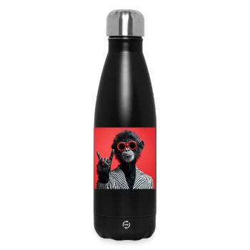 Affe mit roter Sonnenbrille macht Rock Geste - Thermosflasche 500 ml - Schwarz - Vorne