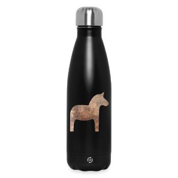Dala Horse Wood Sweden Traditional Scandinavian - Insulated Water Bottle 500 ml - black - Front