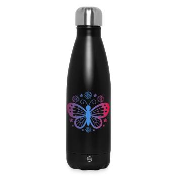 Farbverlauf Schmetterling mit Blumen - Thermosflasche 500 ml - Schwarz - Vorne