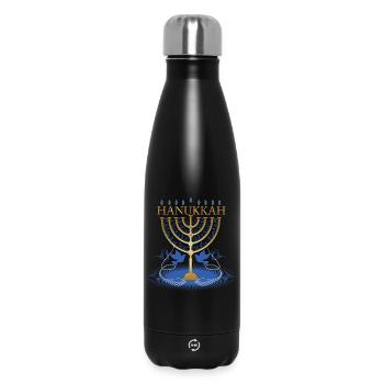 chandelier de Hanoukka doré avec deux colombes - Bouteille isotherme 500 ml - noir - Devant