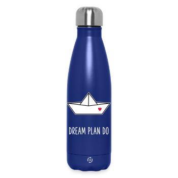 Dream Plan Do - Papierboot Schiffchen Herz - Thermosflasche 500 ml - Dunkelblau  - Vorne