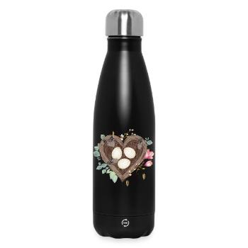 Herzförmiges Vogelnest mit Vogeleiern und Blüten - Thermosflasche 500 ml - Schwarz - Vorne