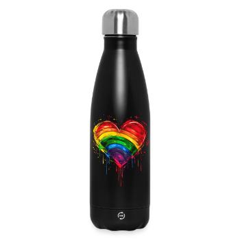Abstraktes Regenbogenherz mit Tintenspritzern - Pride - Thermosflasche 500 ml - Schwarz - Vorne
