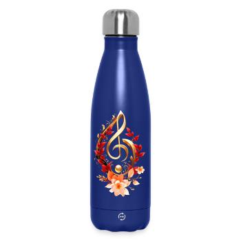 Goldener Violinschlüssel mit roten Blättern. - Thermosflasche 500 ml - Dunkelblau  - Vorne