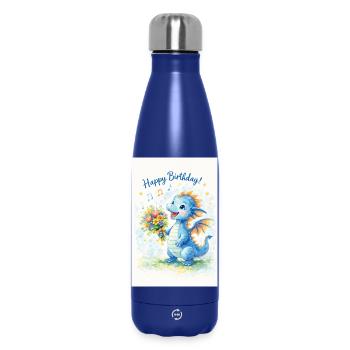 Blauer Drache mit Blumenstrauß - Thermosflasche 500 ml - Dunkelblau  - Vorne