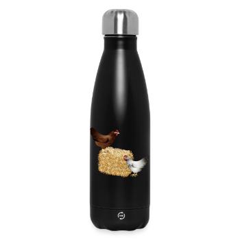 zwei Hühner auf einen Strohballen - Thermosflasche 500 ml - Schwarz - Vorne