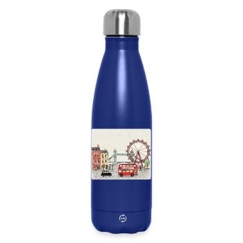 London City Scene Big Ben Cartoon Art - Insulated Water Bottle 500 ml - dark blue  - Front