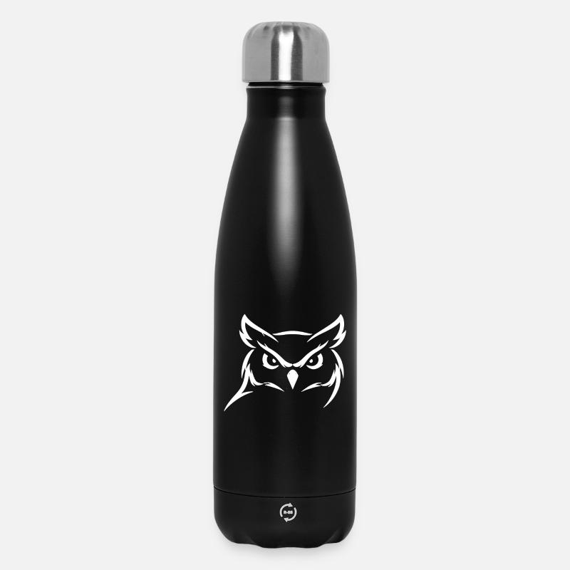 Owls Kop - Minimalist Nature Design - Insulated Water Bottle 500 ml - black